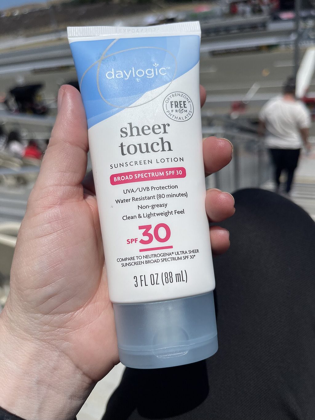 Tinted mineral SPF 50 swatch on skin, demonstrating a sheer color-correcting finish