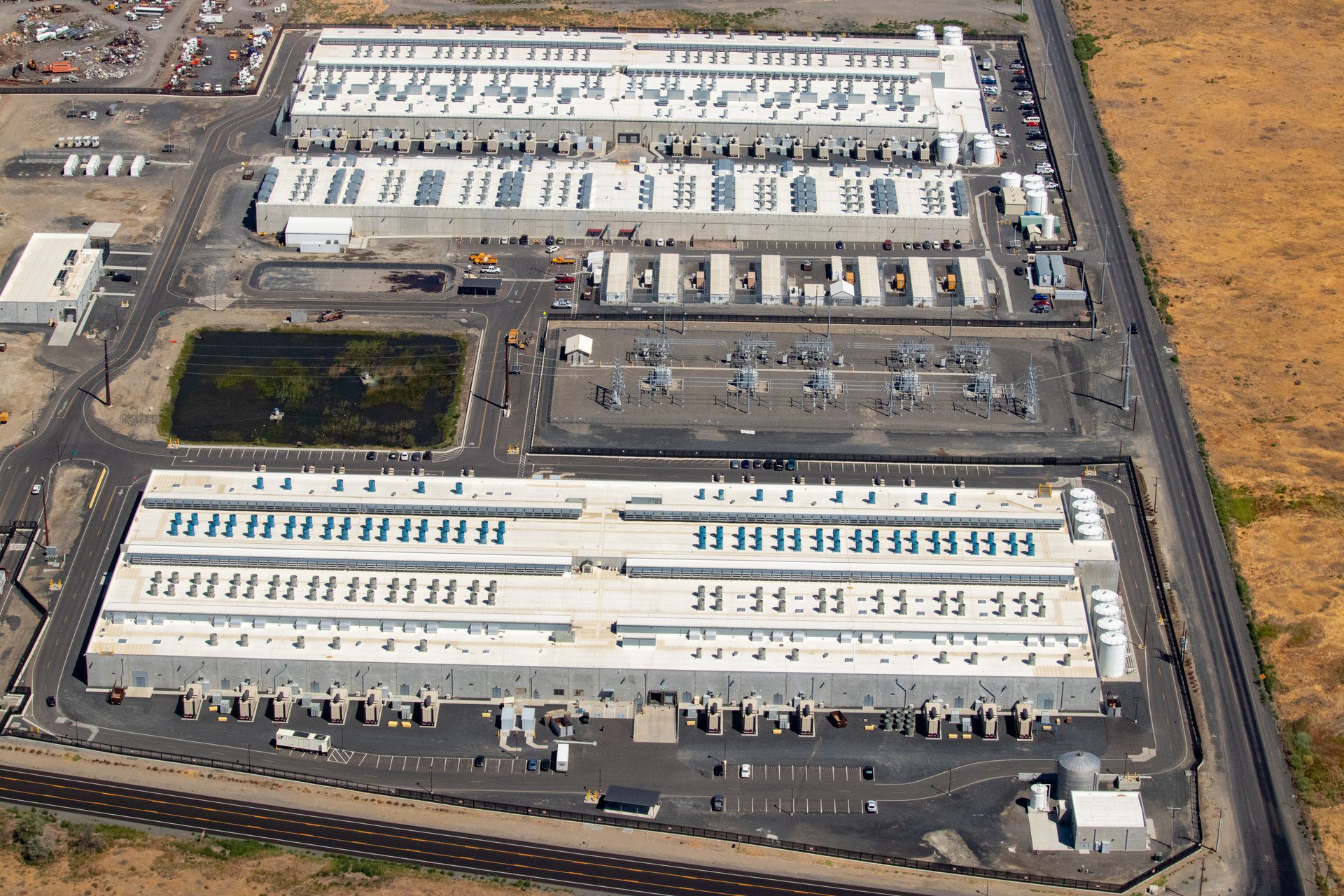 Exterior view of a modern Amazon AWS data center building
