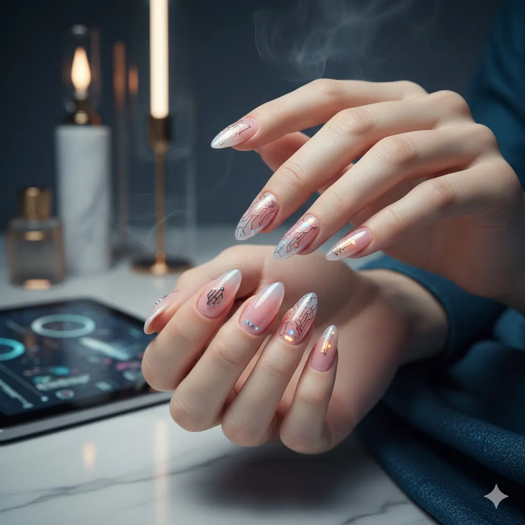 Biometric manicures with smart nail technology monitoring health and wellness